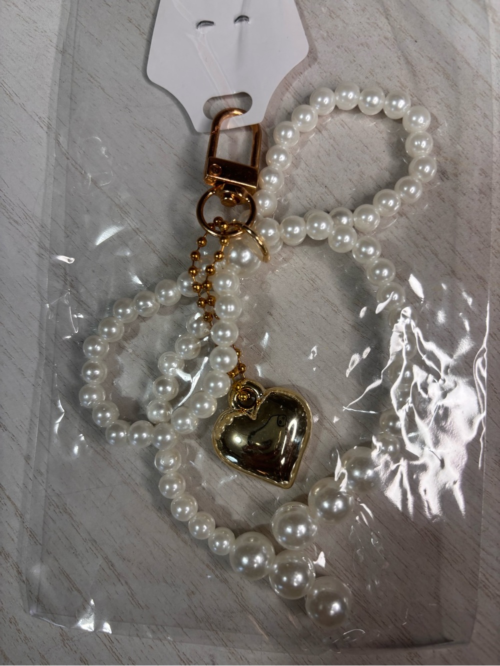 Pearl Bow Purse Charm Keychain with Gold Heart Accent | Coquette Style Bag Charm